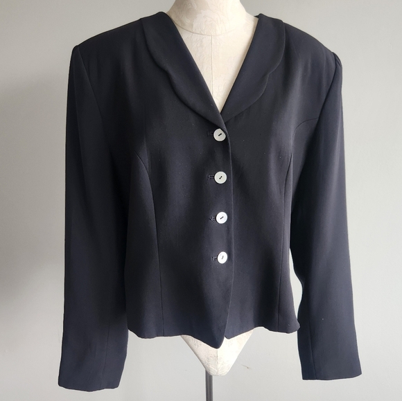 100% Silk Vintage Retro Valerie Stevens Black Blazer Suit Jacket Size 12 - Picture 2 of 11